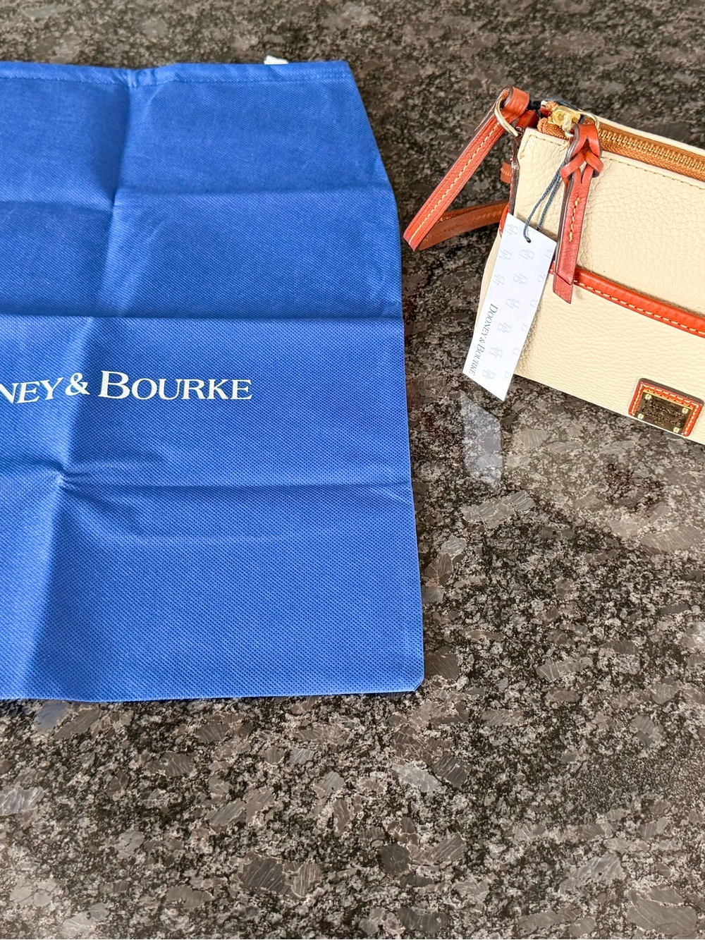 Dooney & Bourke Cream Pebbled, Leather Crossbody Purse, Saddle Trim & Gold Clasp